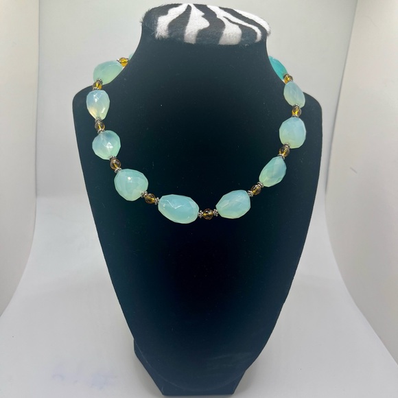 Aqua Tourmaline Faceted Natural Stone Necklace Artisan Toggle - Picture 3 of 8